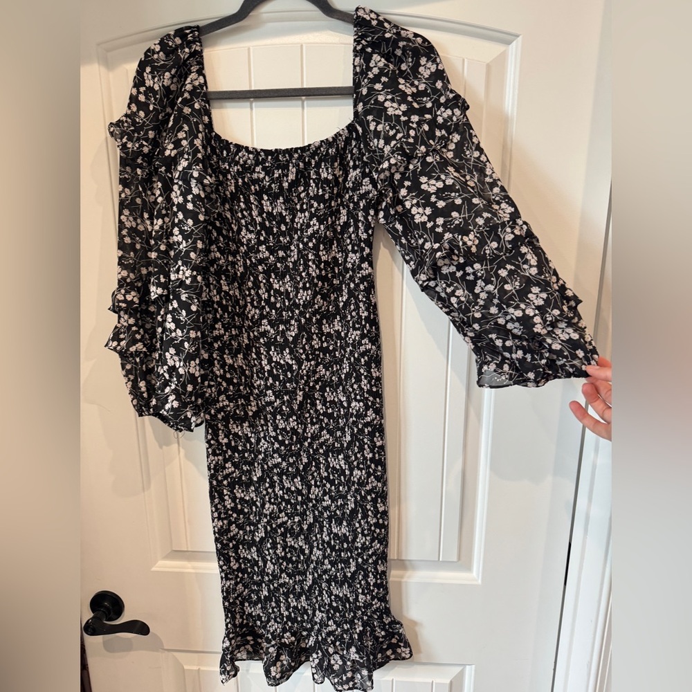 Petal and Pup Black Floral Dress with Puff Sleeves